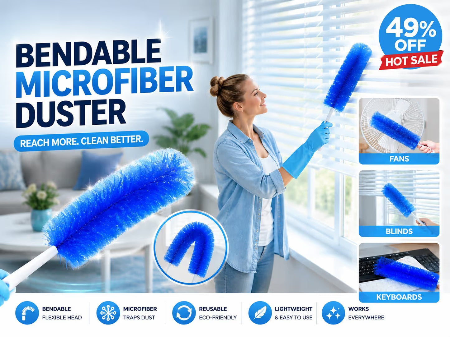 Bendable Microfiber Head, Deep Dust Remover