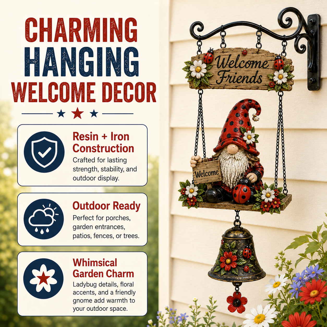 🔥Limited time 50% OFF – Rustic Garden Gnome Bell Outdoor Decor 🐞
